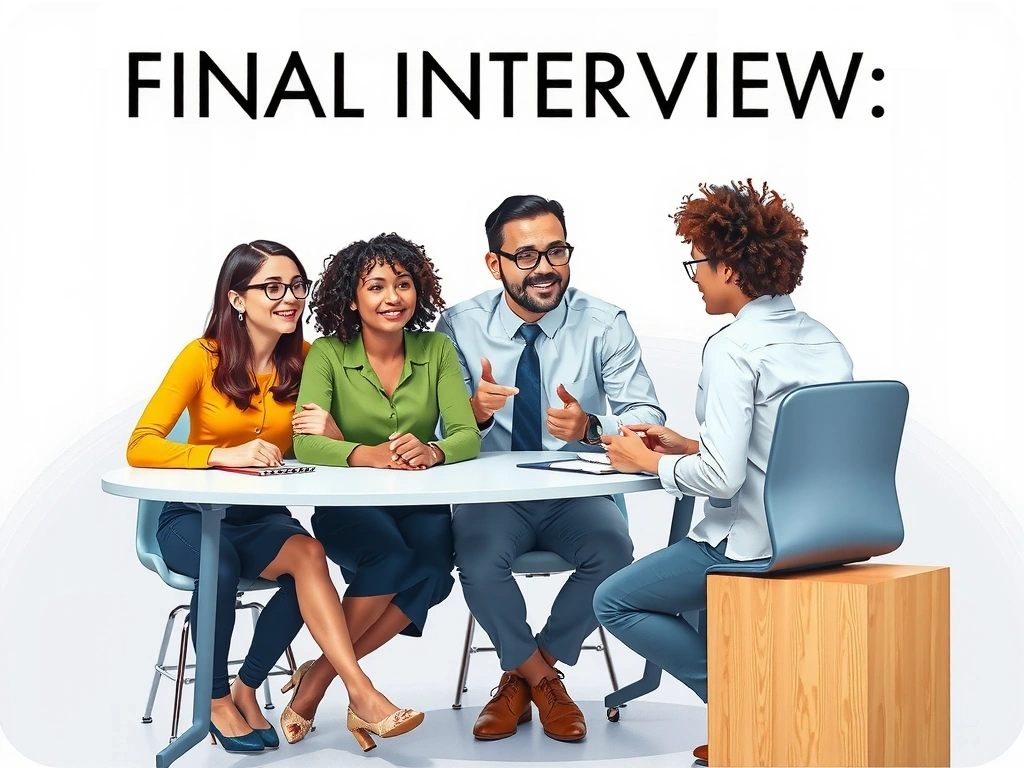 Ilustrație cu o echipă discutând la o masă, reprezentând un interviu final cu managerul de departament