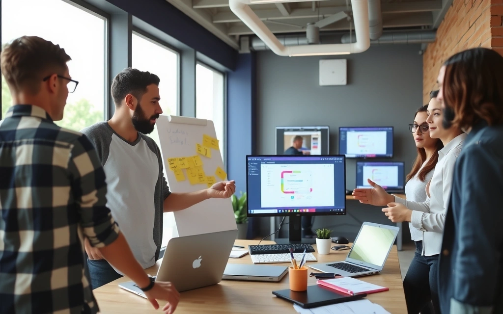 Echipa spotlesslab discutând strategii de design într-un birou modern