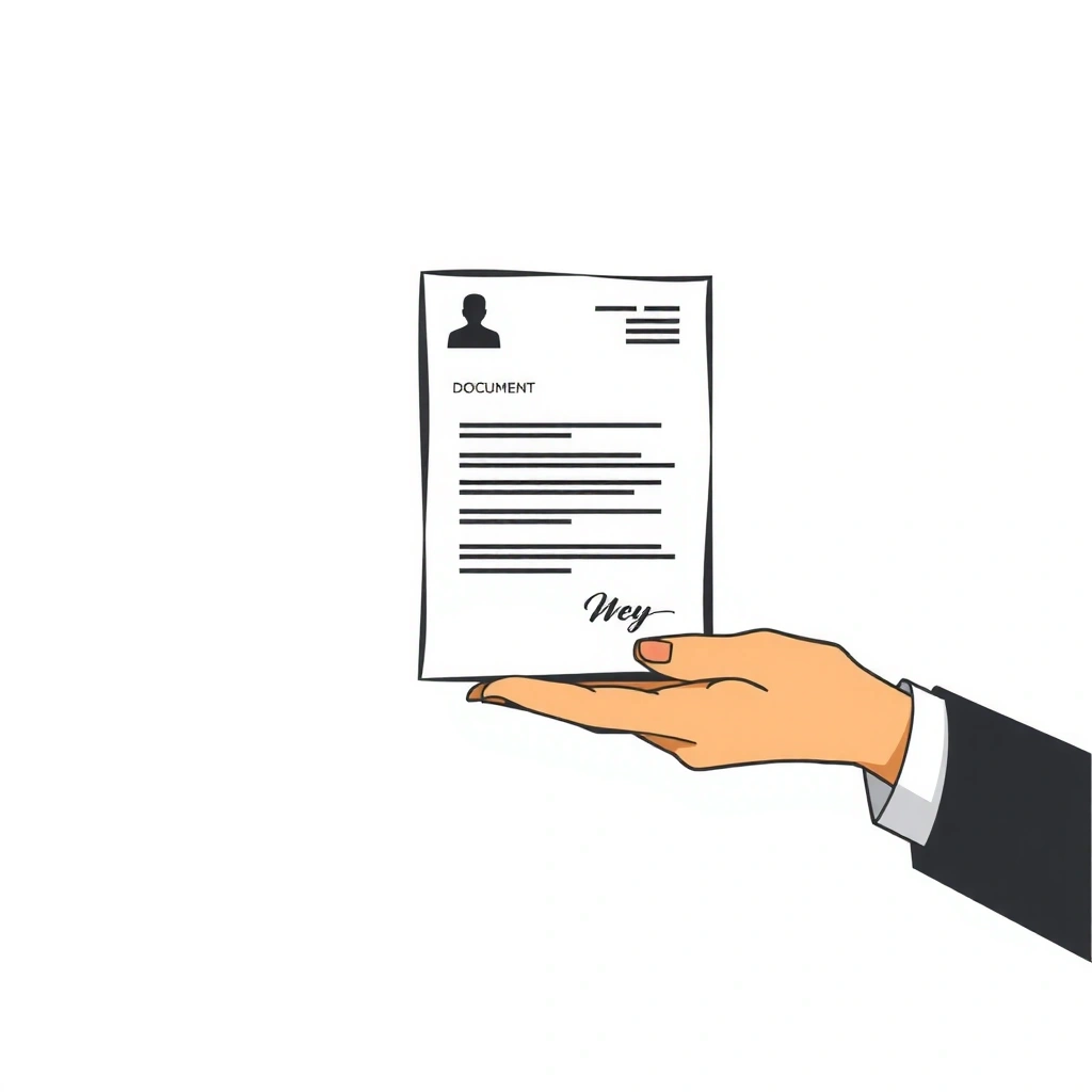 Ilustrație cu o mână care oferă un document, simbolizând transferul de afaceri.