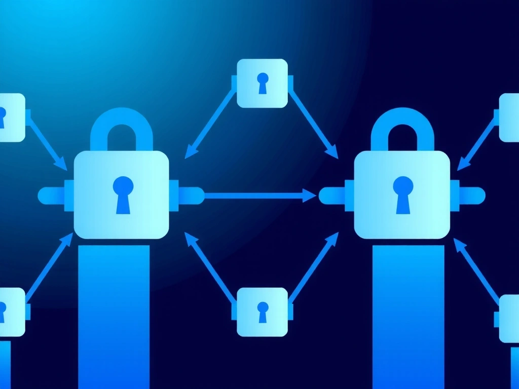 Ilustrație cu un lanț de blocuri interconectate, simbolizând securitatea datelor și criptarea.