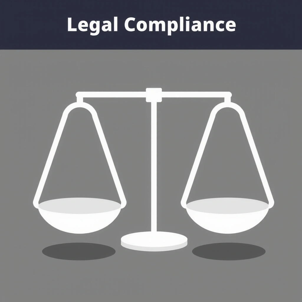 Ilustrație cu o balanță a justiției, simbolizând conformitatea legală.