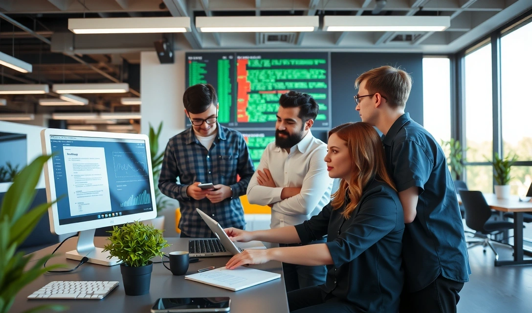 Echipă SpotlessLab discutând strategii digitale