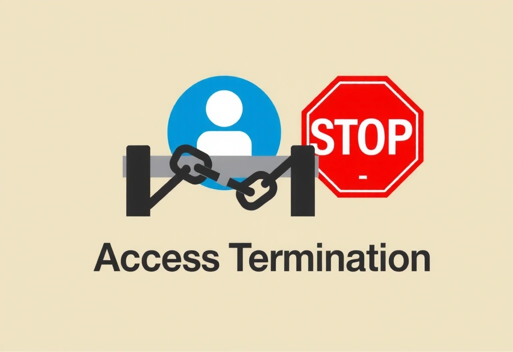 Ilustrație cu un semn de stop roșu și un utilizator blocat, simbolizând încetarea accesului